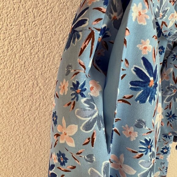 Blue Mixed Floral Print Halter Asymmetric Midi Dress with Pockets Women Size 12 - Picture 5 of 15